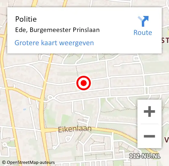 Locatie op kaart van de 112 melding: Politie Ede, Burgemeester Prinslaan op 25 november 2024 10:09