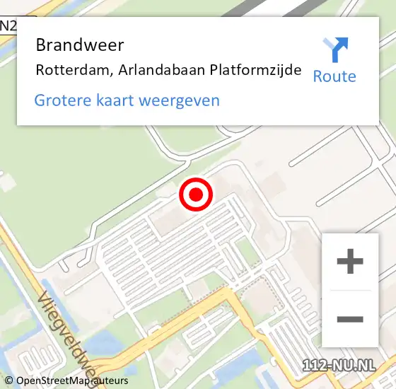 Locatie op kaart van de 112 melding: Brandweer Rotterdam, Arlandabaan Platformzijde op 25 november 2024 10:15