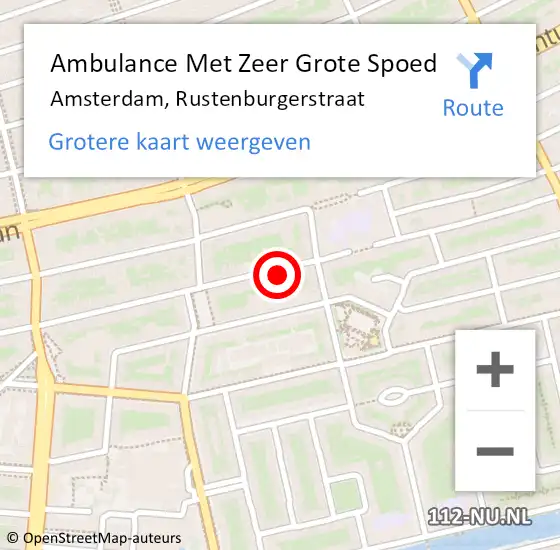 Locatie op kaart van de 112 melding: Ambulance Met Zeer Grote Spoed Naar Amsterdam, Rustenburgerstraat op 25 november 2024 10:18