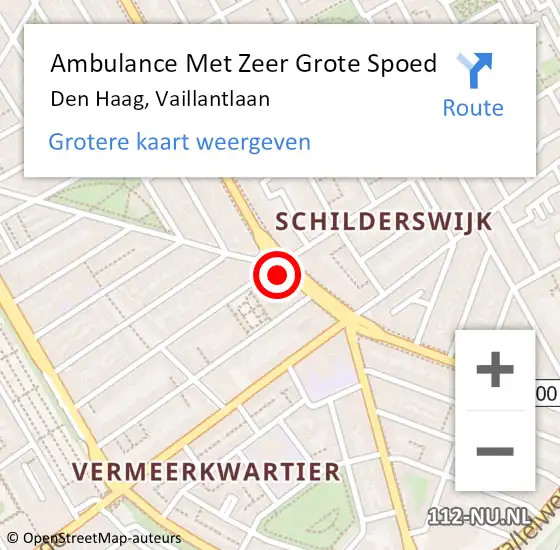 Locatie op kaart van de 112 melding: Ambulance Met Zeer Grote Spoed Naar Den Haag, Vaillantlaan op 25 november 2024 10:25