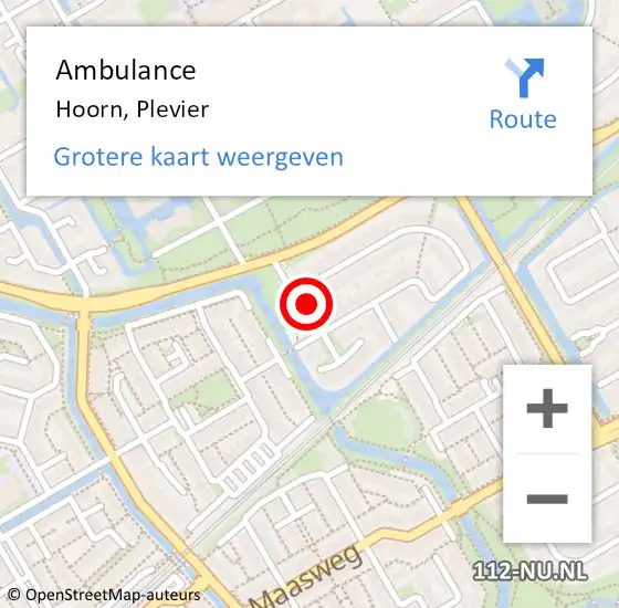 Locatie op kaart van de 112 melding: Ambulance Hoorn, Plevier op 25 november 2024 10:27