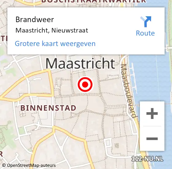 Locatie op kaart van de 112 melding: Brandweer Maastricht, Nieuwstraat op 25 november 2024 10:34