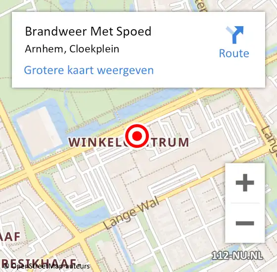 Locatie op kaart van de 112 melding: Brandweer Met Spoed Naar Arnhem, Cloekplein op 25 november 2024 11:02