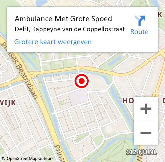 Locatie op kaart van de 112 melding: Ambulance Met Grote Spoed Naar Delft, Kappeyne van de Coppellostraat op 25 november 2024 11:20