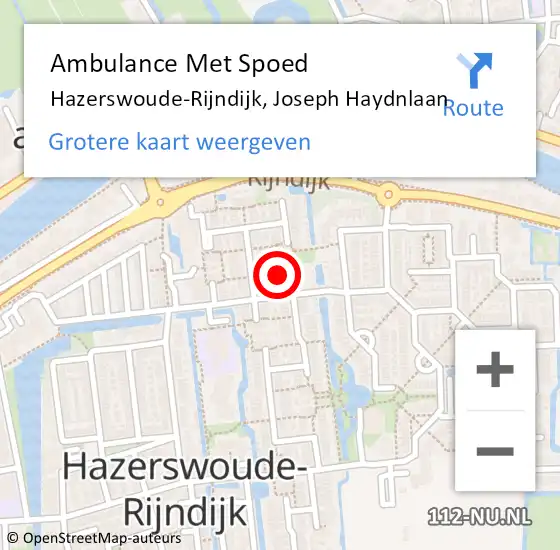 Locatie op kaart van de 112 melding: Ambulance Met Spoed Naar Hazerswoude-Rijndijk, Joseph Haydnlaan op 25 november 2024 11:21