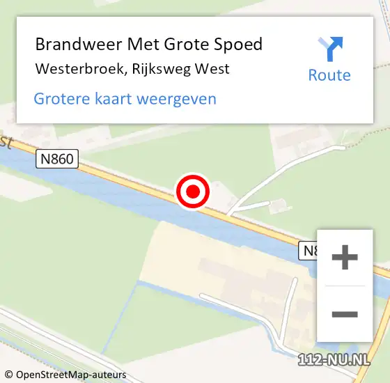 Locatie op kaart van de 112 melding: Brandweer Met Grote Spoed Naar Westerbroek, Rijksweg West op 25 november 2024 11:28