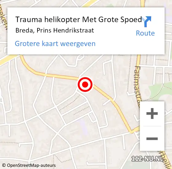 Locatie op kaart van de 112 melding: Trauma helikopter Met Grote Spoed Naar Breda, Prins Hendrikstraat op 25 november 2024 11:30