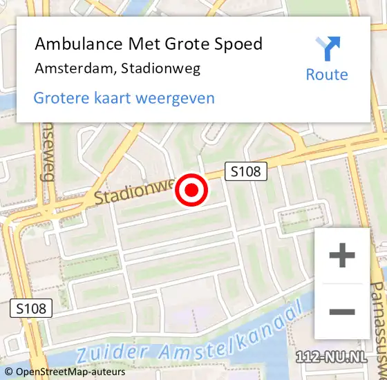 Locatie op kaart van de 112 melding: Ambulance Met Grote Spoed Naar Amsterdam, Stadionweg op 25 november 2024 11:37