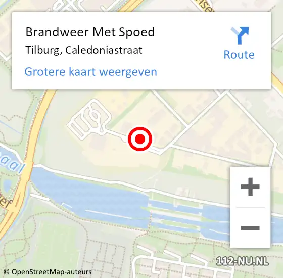 Locatie op kaart van de 112 melding: Brandweer Met Spoed Naar Tilburg, Caledoniastraat op 25 november 2024 11:41