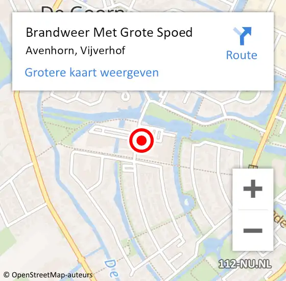 Locatie op kaart van de 112 melding: Brandweer Met Grote Spoed Naar Avenhorn, Vijverhof op 25 november 2024 11:59