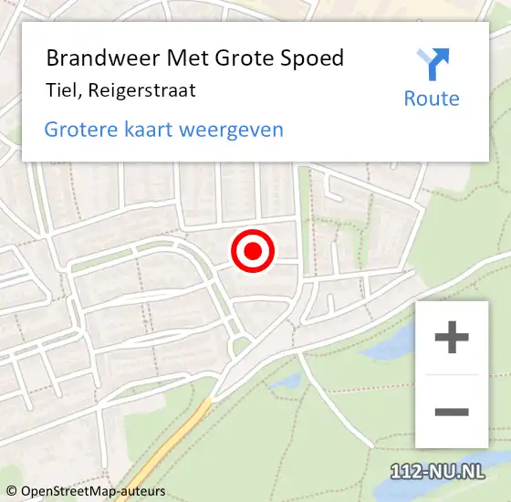 Locatie op kaart van de 112 melding: Brandweer Met Grote Spoed Naar Tiel, Reigerstraat op 25 november 2024 12:19