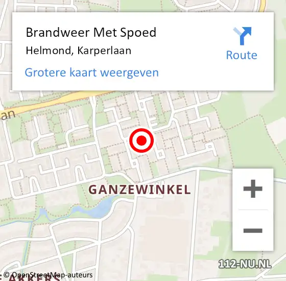 Locatie op kaart van de 112 melding: Brandweer Met Spoed Naar Helmond, Karperlaan op 25 november 2024 12:20