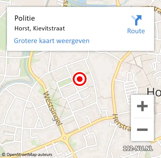 Locatie op kaart van de 112 melding: Politie Horst, Kievitstraat op 25 november 2024 12:38