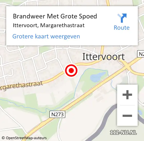 Locatie op kaart van de 112 melding: Brandweer Met Grote Spoed Naar Ittervoort, Margarethastraat op 25 november 2024 12:44