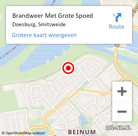 Locatie op kaart van de 112 melding: Brandweer Met Grote Spoed Naar Doesburg, Smitsweide op 25 november 2024 12:48