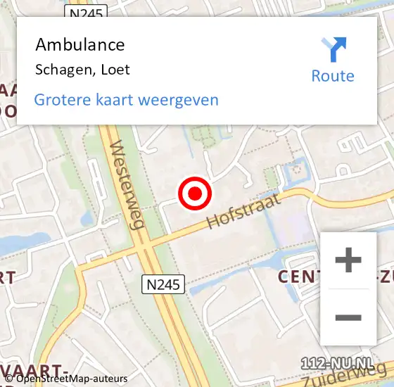 Locatie op kaart van de 112 melding: Ambulance Schagen, Loet op 25 november 2024 12:53