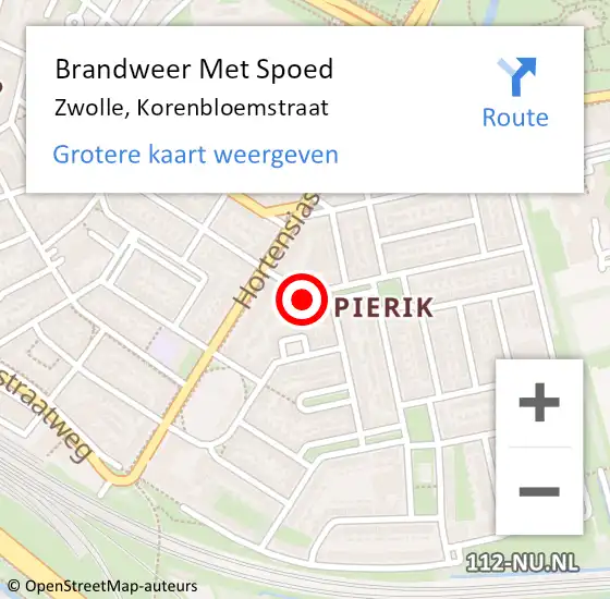 Locatie op kaart van de 112 melding: Brandweer Met Spoed Naar Zwolle, Korenbloemstraat op 25 november 2024 12:55