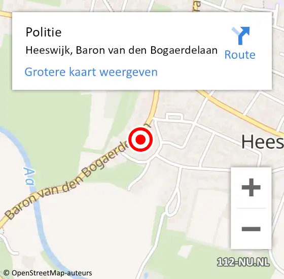 Locatie op kaart van de 112 melding: Politie Heeswijk, Baron van den Bogaerdelaan op 25 november 2024 13:13