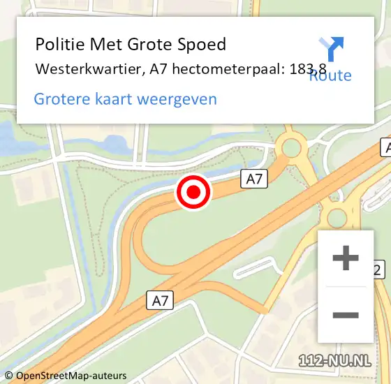 Locatie op kaart van de 112 melding: Politie Met Grote Spoed Naar Westerkwartier, A7 hectometerpaal: 183,8 op 25 november 2024 13:28