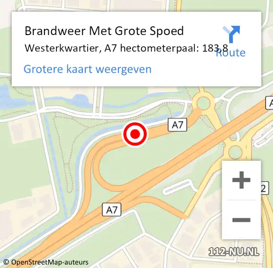 Locatie op kaart van de 112 melding: Brandweer Met Grote Spoed Naar Westerkwartier, A7 hectometerpaal: 183,8 op 25 november 2024 13:28