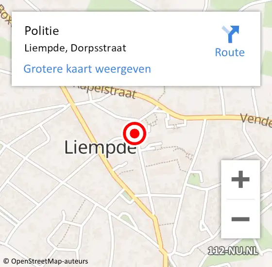 Locatie op kaart van de 112 melding: Politie Liempde, Dorpsstraat op 25 november 2024 13:37