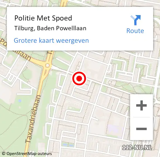 Locatie op kaart van de 112 melding: Politie Met Spoed Naar Tilburg, Baden Powelllaan op 25 november 2024 13:55