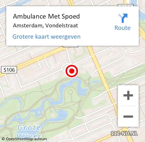 Locatie op kaart van de 112 melding: Ambulance Met Spoed Naar Amsterdam, Vondelstraat op 25 november 2024 14:00