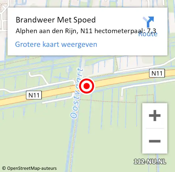 Locatie op kaart van de 112 melding: Brandweer Met Spoed Naar Alphen aan den Rijn, N11 hectometerpaal: 7,3 op 25 november 2024 14:09