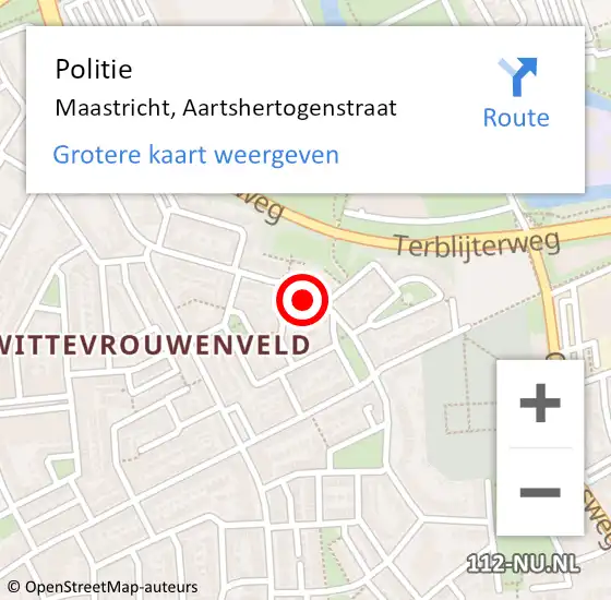 Locatie op kaart van de 112 melding: Politie Maastricht, Aartshertogenstraat op 25 november 2024 14:35