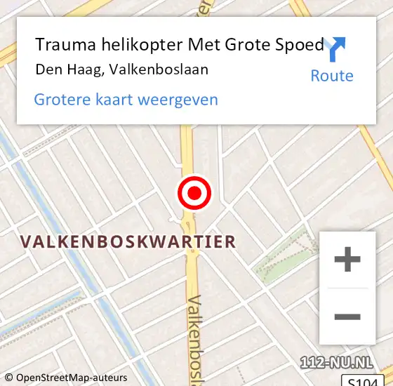 Locatie op kaart van de 112 melding: Trauma helikopter Met Grote Spoed Naar Den Haag, Valkenboslaan op 25 november 2024 15:03