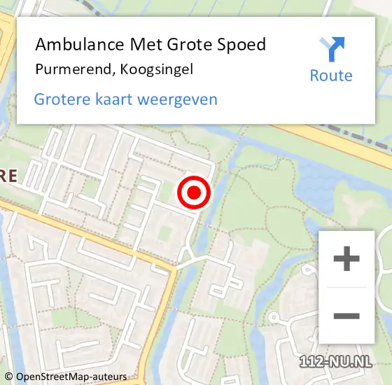 Locatie op kaart van de 112 melding: Ambulance Met Grote Spoed Naar Purmerend, Koogsingel op 25 november 2024 15:04