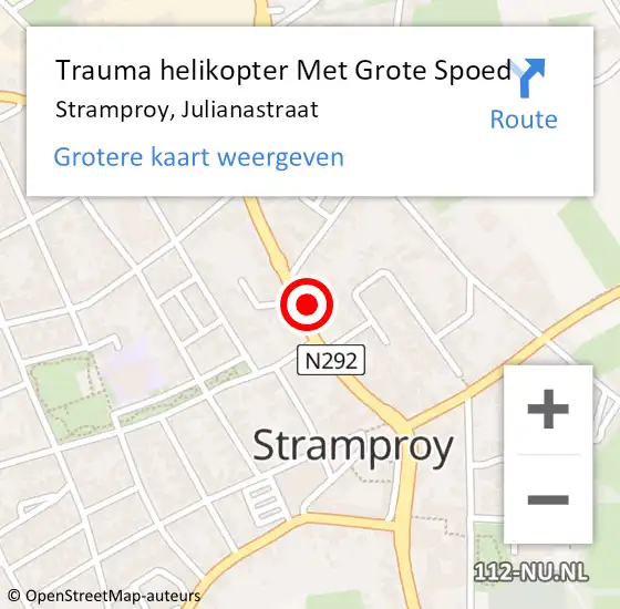 Locatie op kaart van de 112 melding: Trauma helikopter Met Grote Spoed Naar Stramproy, Julianastraat op 25 november 2024 15:16