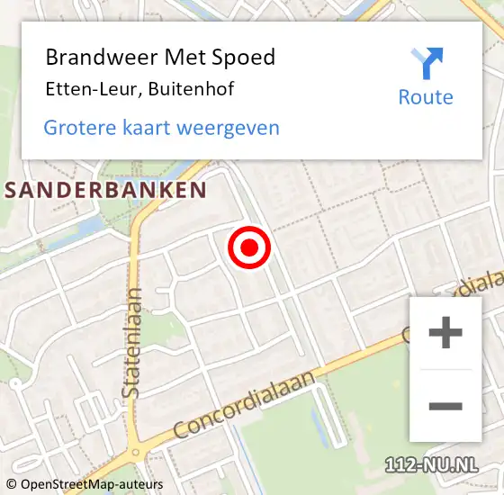 Locatie op kaart van de 112 melding: Brandweer Met Spoed Naar Etten-Leur, Buitenhof op 25 november 2024 15:54