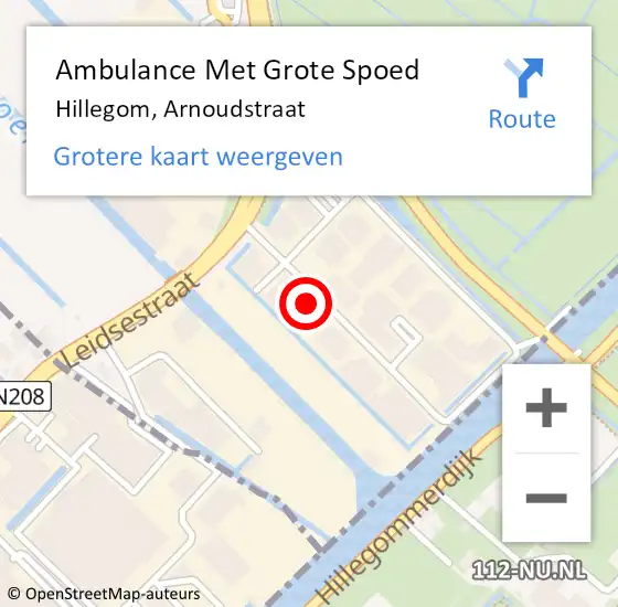 Locatie op kaart van de 112 melding: Ambulance Met Grote Spoed Naar Hillegom, Arnoudstraat op 25 november 2024 16:19