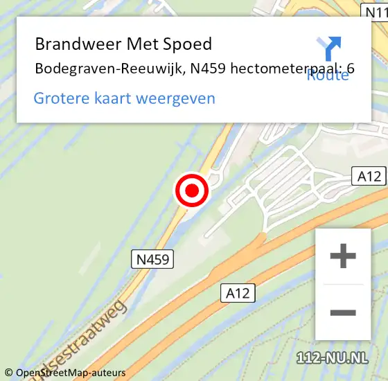 Locatie op kaart van de 112 melding: Brandweer Met Spoed Naar Bodegraven-Reeuwijk, N459 hectometerpaal: 6 op 25 november 2024 16:32