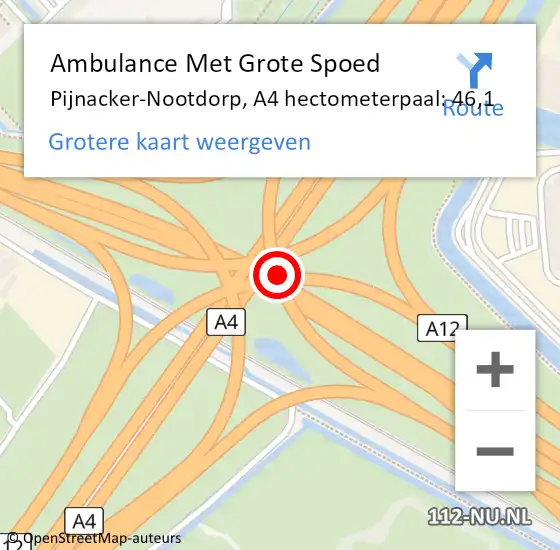 Locatie op kaart van de 112 melding: Ambulance Met Grote Spoed Naar Pijnacker-Nootdorp, A4 hectometerpaal: 46,1 op 25 november 2024 16:54