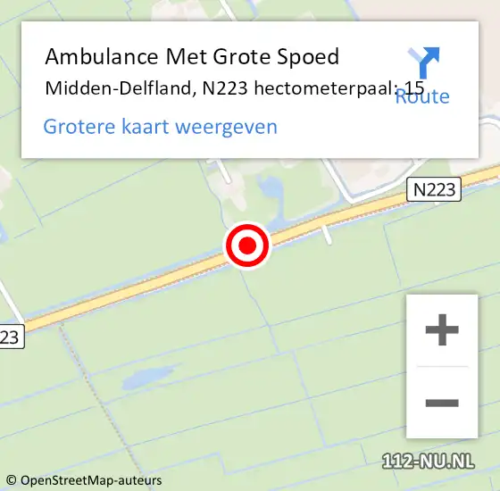 Locatie op kaart van de 112 melding: Ambulance Met Grote Spoed Naar Midden-Delfland, N223 hectometerpaal: 15 op 25 november 2024 16:59