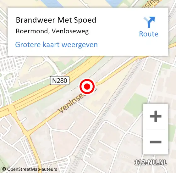 Locatie op kaart van de 112 melding: Brandweer Met Spoed Naar Roermond, Venloseweg op 25 november 2024 17:01