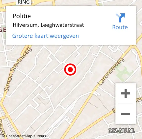 Locatie op kaart van de 112 melding: Politie Hilversum, Leeghwaterstraat op 25 november 2024 17:18