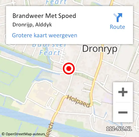 Locatie op kaart van de 112 melding: Brandweer Met Spoed Naar Dronrijp, Alddyk op 25 november 2024 17:47