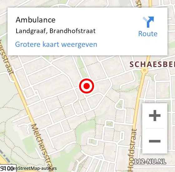 Locatie op kaart van de 112 melding: Ambulance Landgraaf, Brandhofstraat op 28 oktober 2014 08:47