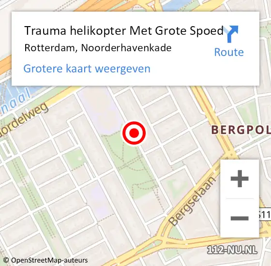 Locatie op kaart van de 112 melding: Trauma helikopter Met Grote Spoed Naar Rotterdam, Noorderhavenkade op 25 november 2024 17:51