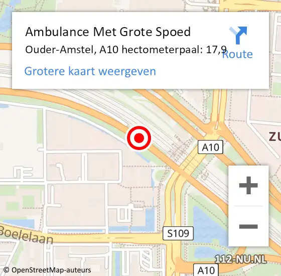 Locatie op kaart van de 112 melding: Ambulance Met Grote Spoed Naar Ouder-Amstel, A10 hectometerpaal: 17,9 op 25 november 2024 18:41