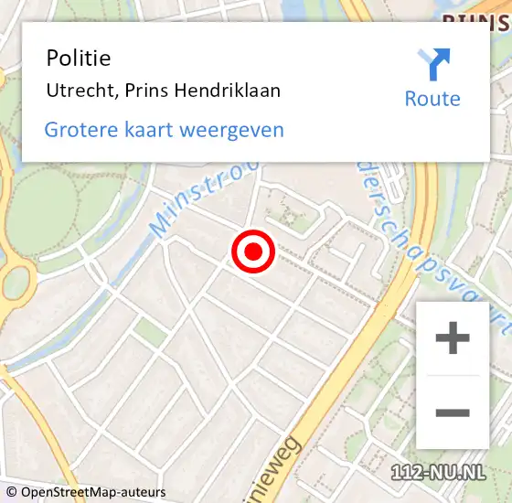 Locatie op kaart van de 112 melding: Politie Utrecht, Prins Hendriklaan op 25 november 2024 18:49