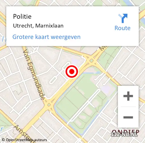 Locatie op kaart van de 112 melding: Politie Utrecht, Marnixlaan op 25 november 2024 19:02