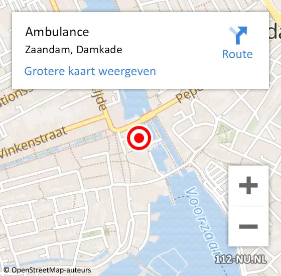 Locatie op kaart van de 112 melding: Ambulance Zaandam, Damkade op 25 november 2024 19:20