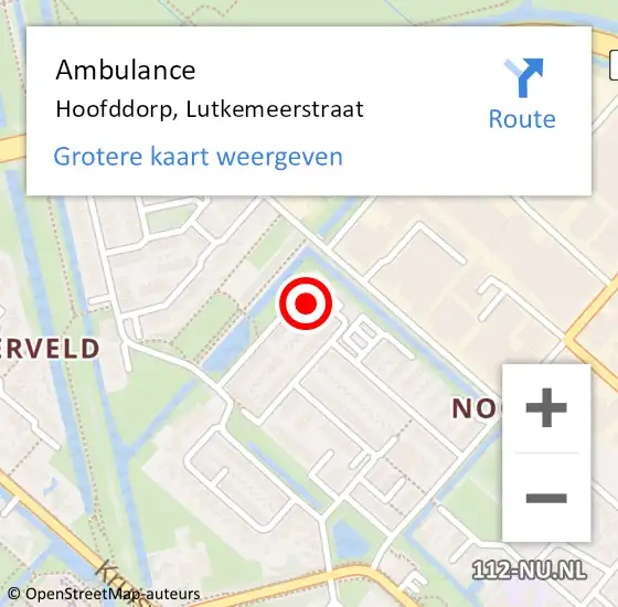 Locatie op kaart van de 112 melding: Ambulance Hoofddorp, Lutkemeerstraat op 25 november 2024 19:59