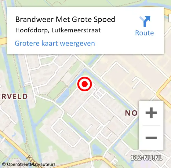 Locatie op kaart van de 112 melding: Brandweer Met Grote Spoed Naar Hoofddorp, Lutkemeerstraat op 25 november 2024 20:00