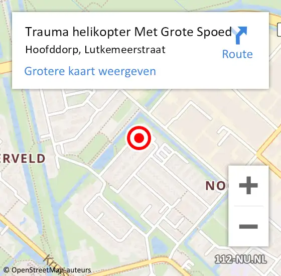 Locatie op kaart van de 112 melding: Trauma helikopter Met Grote Spoed Naar Hoofddorp, Lutkemeerstraat op 25 november 2024 20:01