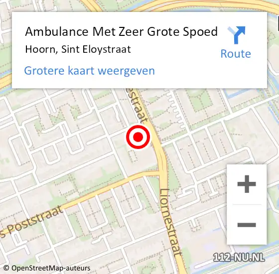 Locatie op kaart van de 112 melding: Ambulance Met Zeer Grote Spoed Naar Hoorn, Sint Eloystraat op 25 november 2024 20:07